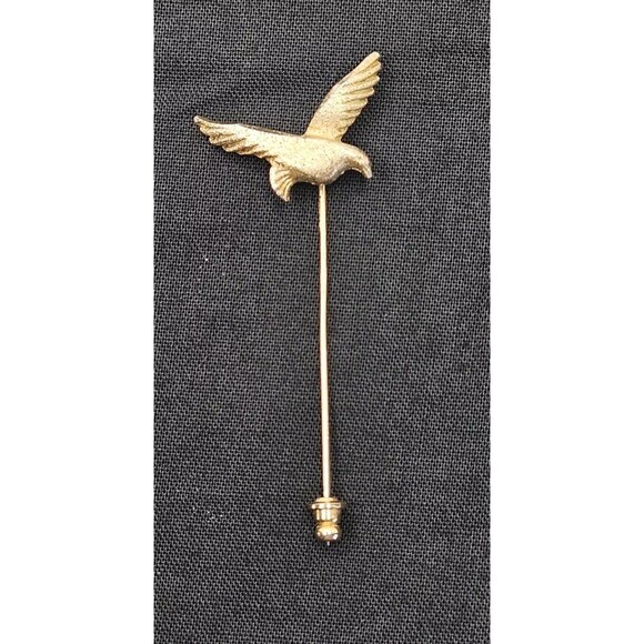 Vintage Gold Tone Bird Seagull Fashion Lapel Stick Pin With Cap 2.50 Inch - Picture 1 of 6